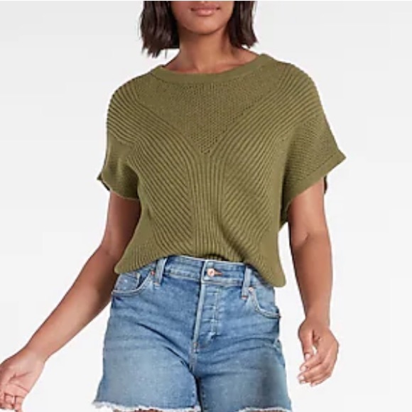 EXPRESS Open Stitch Back Cutout Short Sleeve Sweater - Picture 2 of 6
